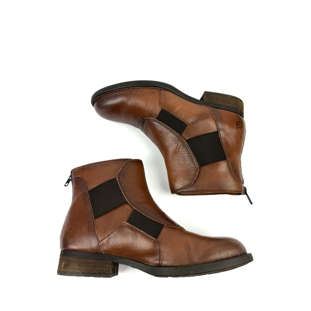 Born Reid Bootie 8.5 Brown Soft Leather Back Zip Womens Ankle Boot Stretch Panel